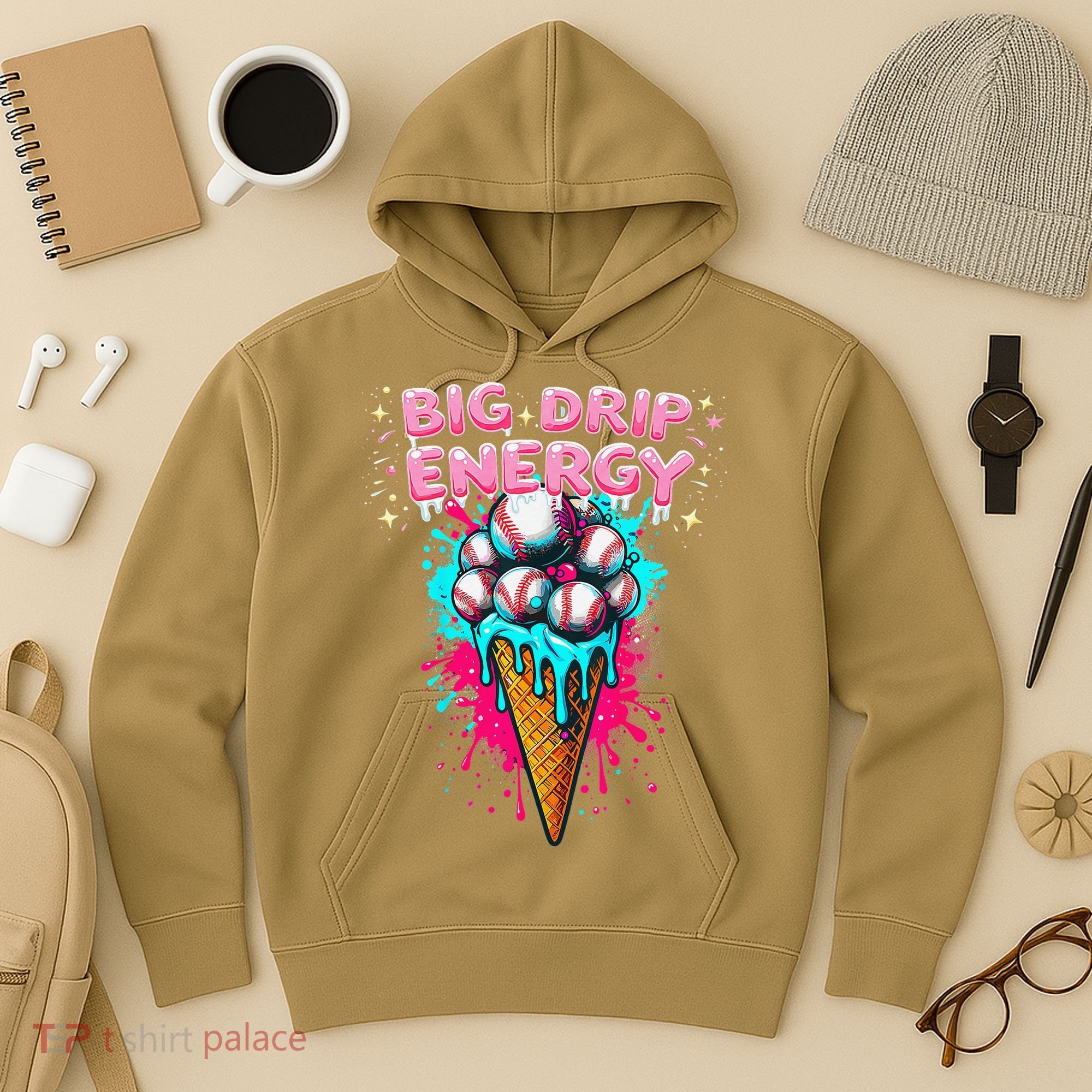 Big Drip Energy Ice Cream Baseball Funny Summer Vibes Hoodie