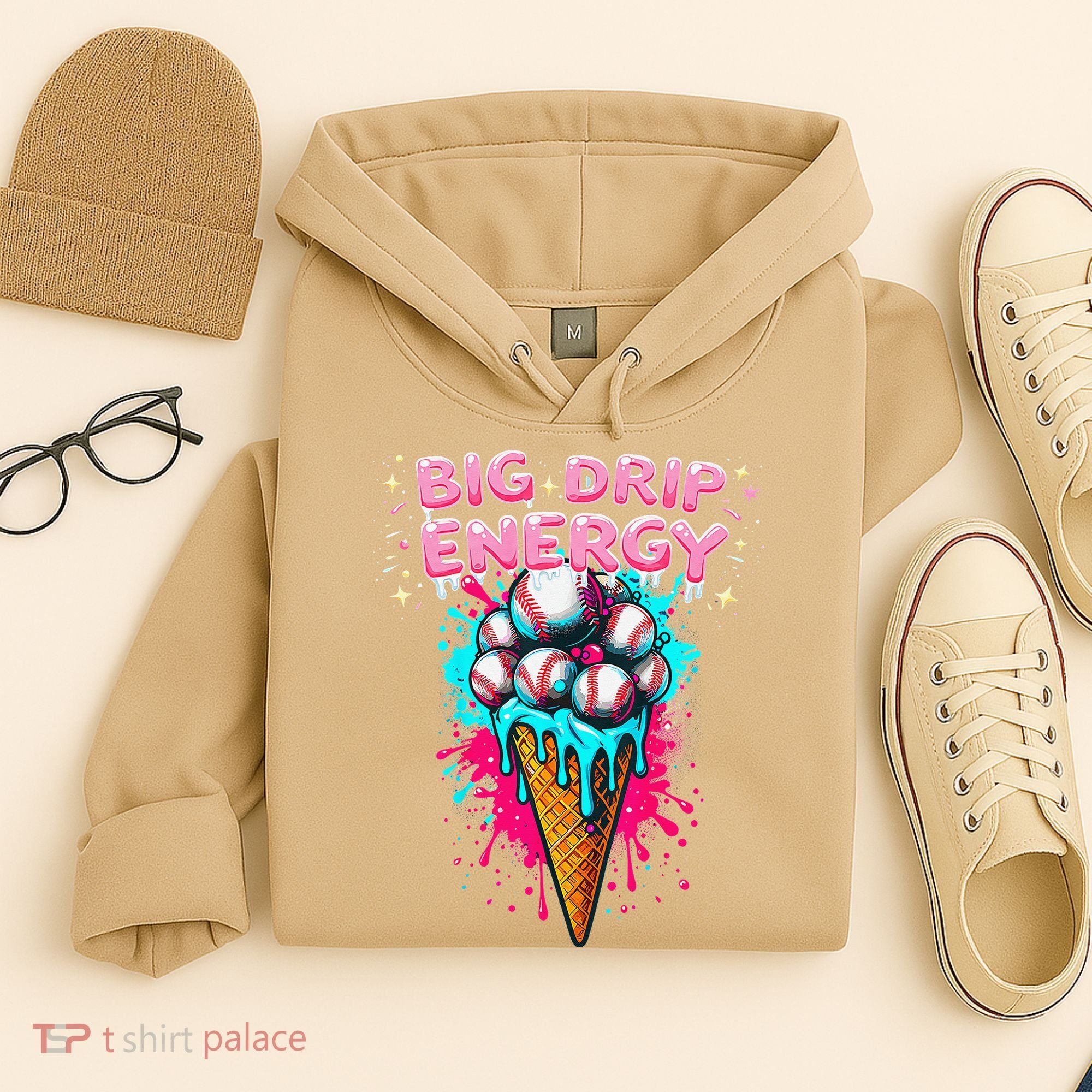 Big Drip Energy Ice Cream Baseball Funny Summer Vibes Hoodie