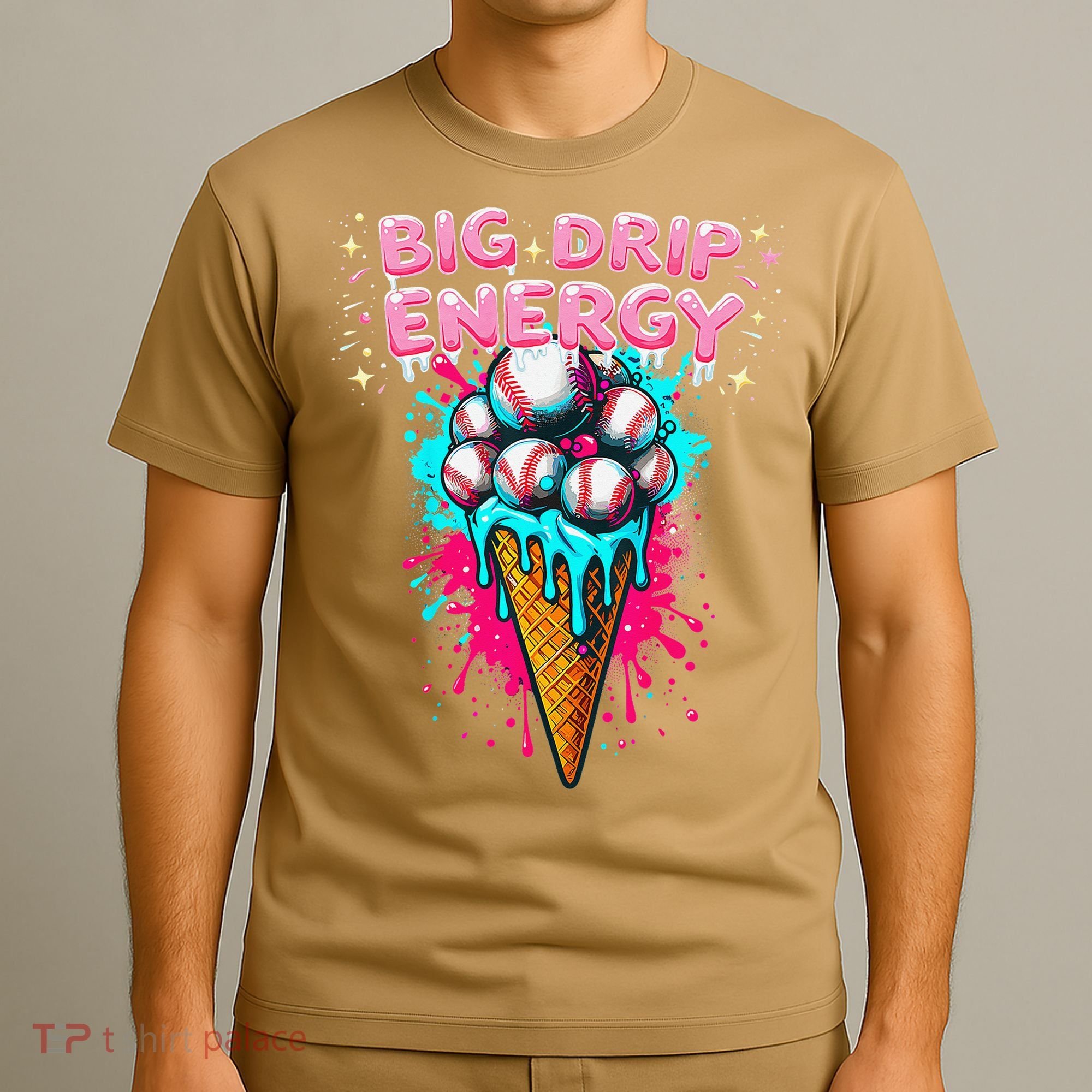 Big Drip Energy Ice Cream Baseball Funny Summer Vibes T-Shirt