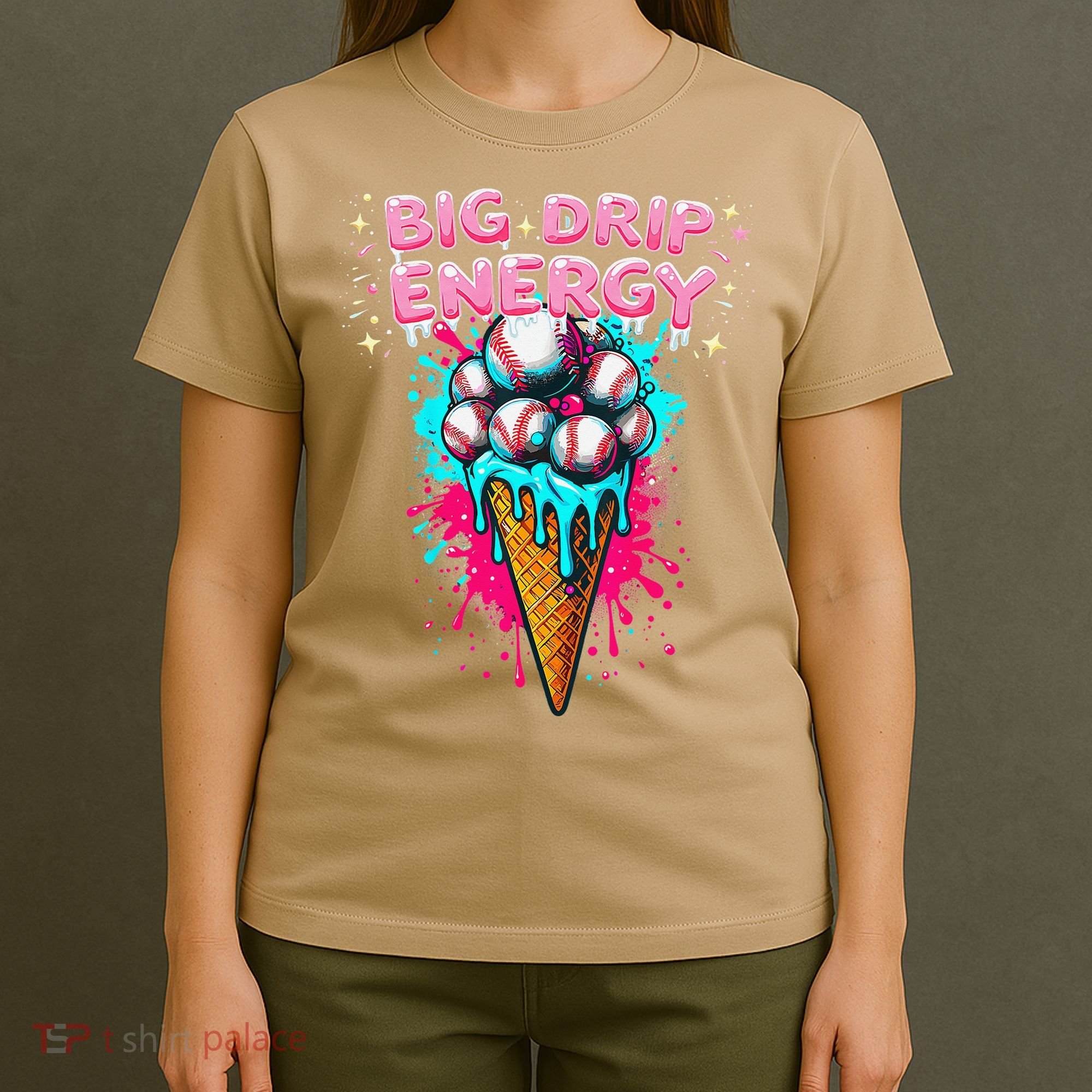 Big Drip Energy Ice Cream Baseball Funny Summer Vibes T-Shirt