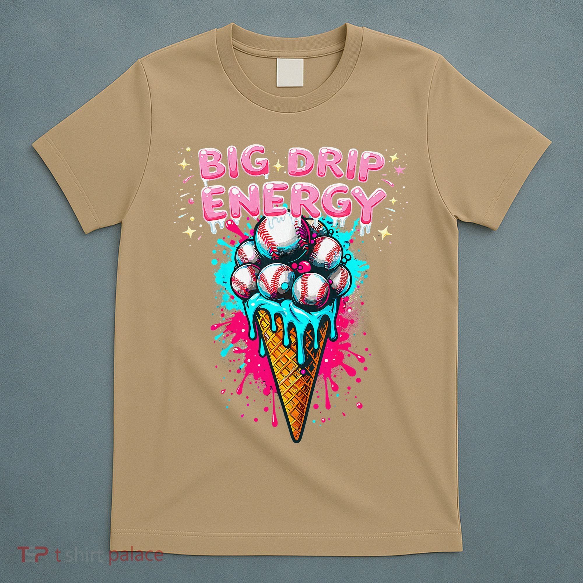 Big Drip Energy Ice Cream Baseball Funny Summer Vibes T-Shirt