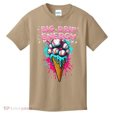 Big Drip Energy Ice Cream Baseball Funny Summer Vibes Kids T-Shirt