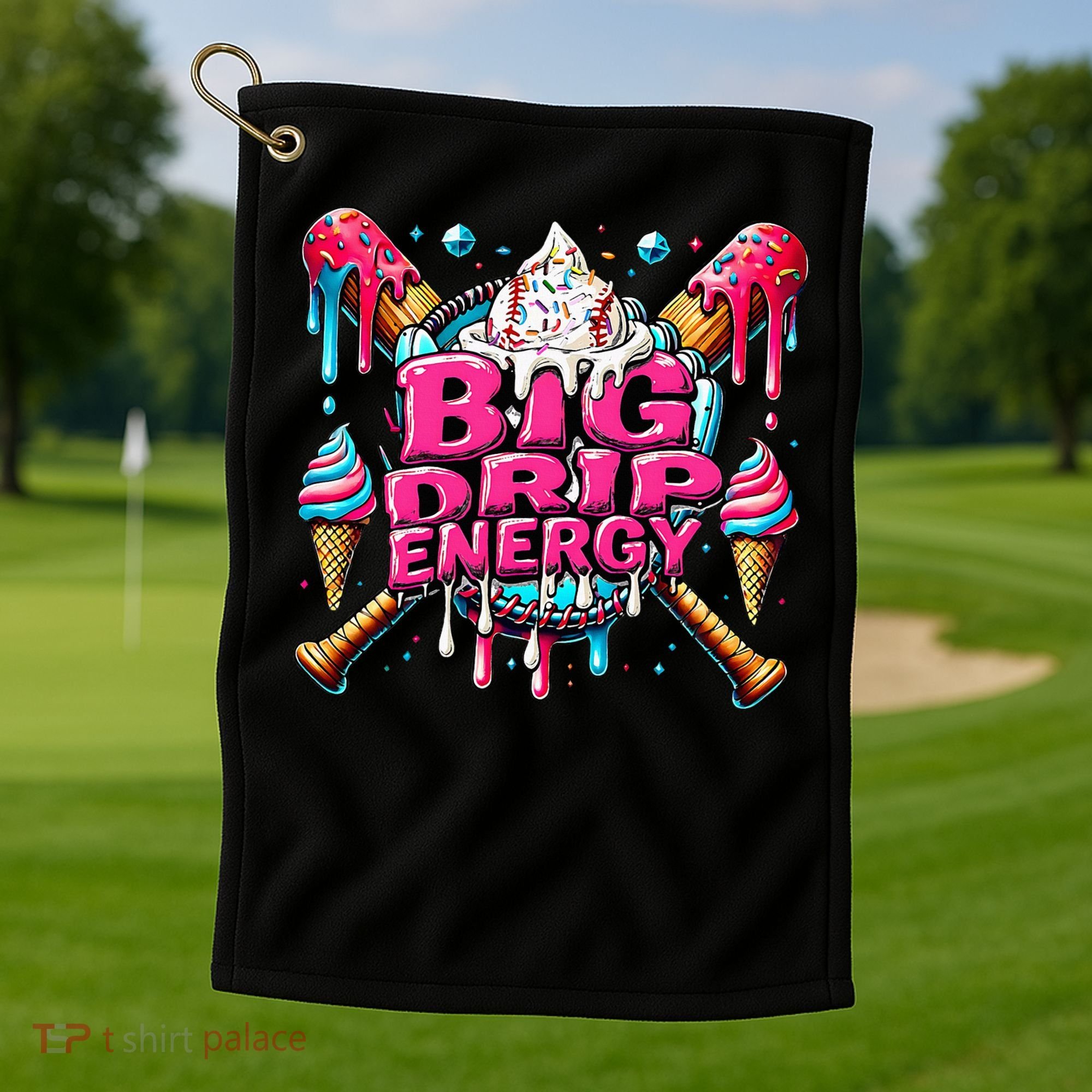 Big Drip Energy Baseball Drip Ice Cream Sprinkles Golf Towel