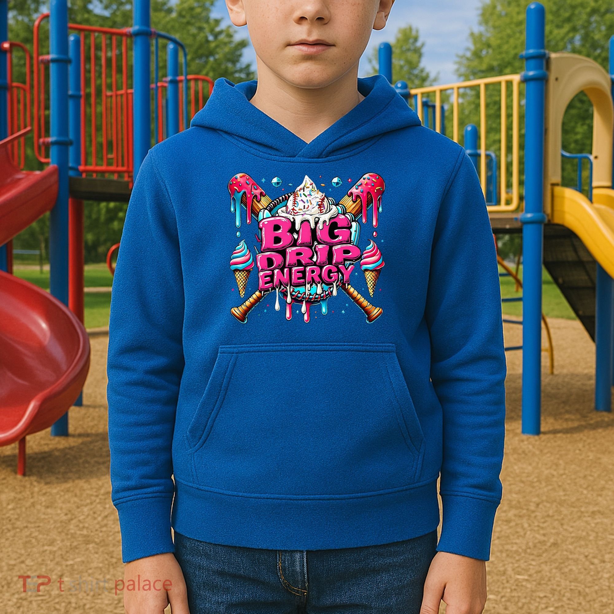 Big Drip Energy Baseball Drip Ice Cream Sprinkles Kids Hoodie