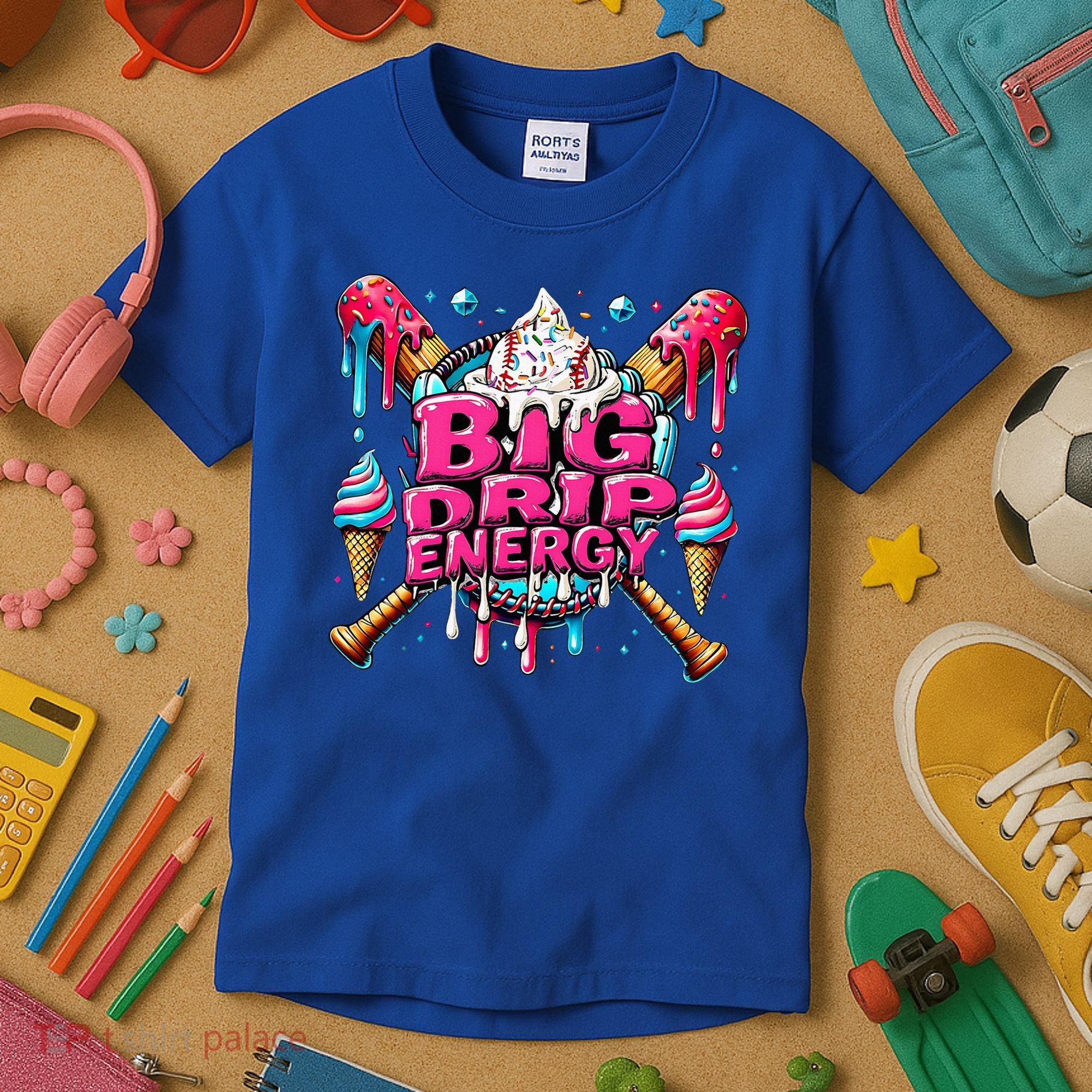 Big Drip Energy Baseball Drip Ice Cream Sprinkles Kids T-Shirt