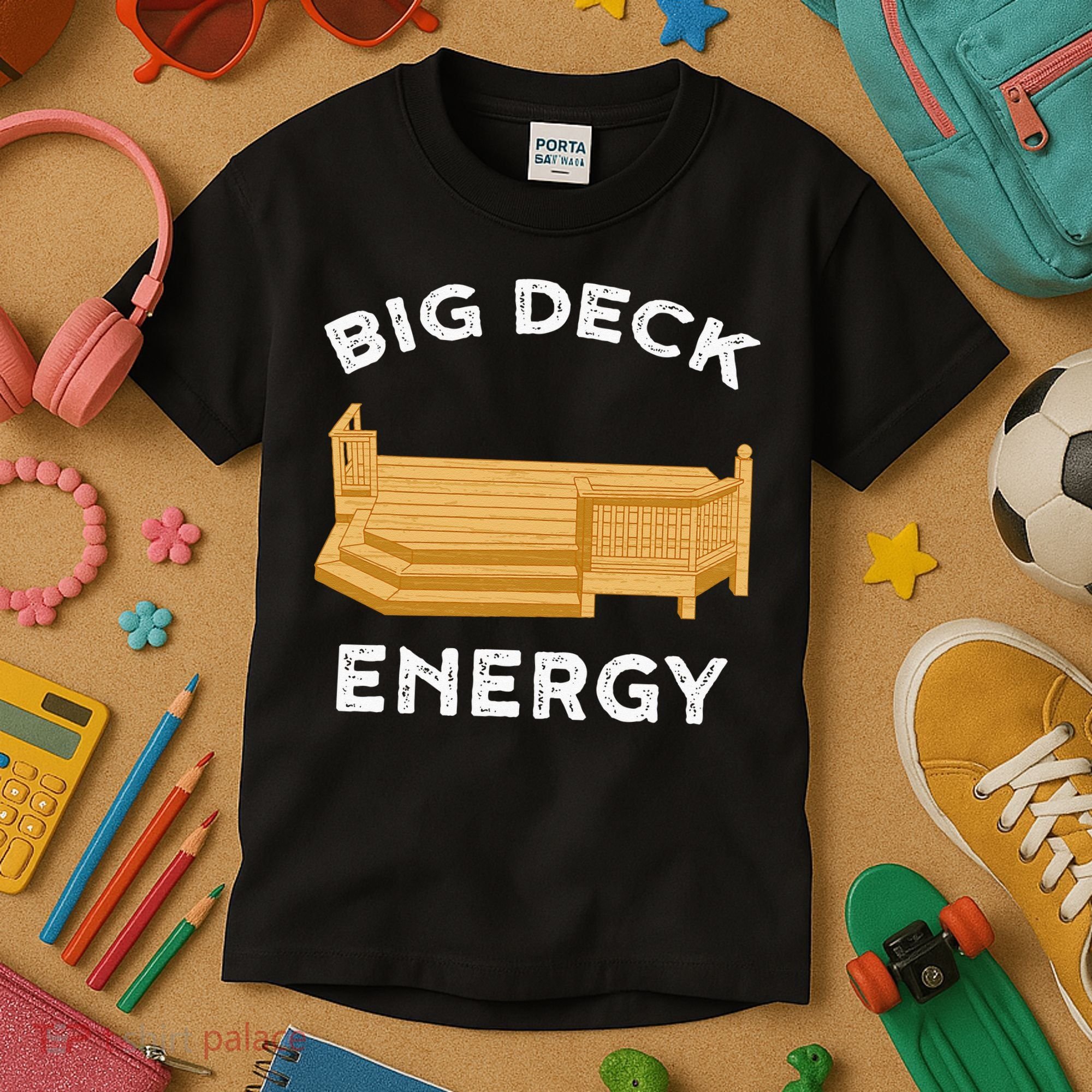 Big Deck Energy Backyard Deck Patio Funny Kids T-Shirt