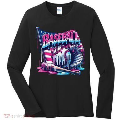 Baseball Drip For Ice Cream Drip Bat Baseball Women's Long Sleeve Shirt