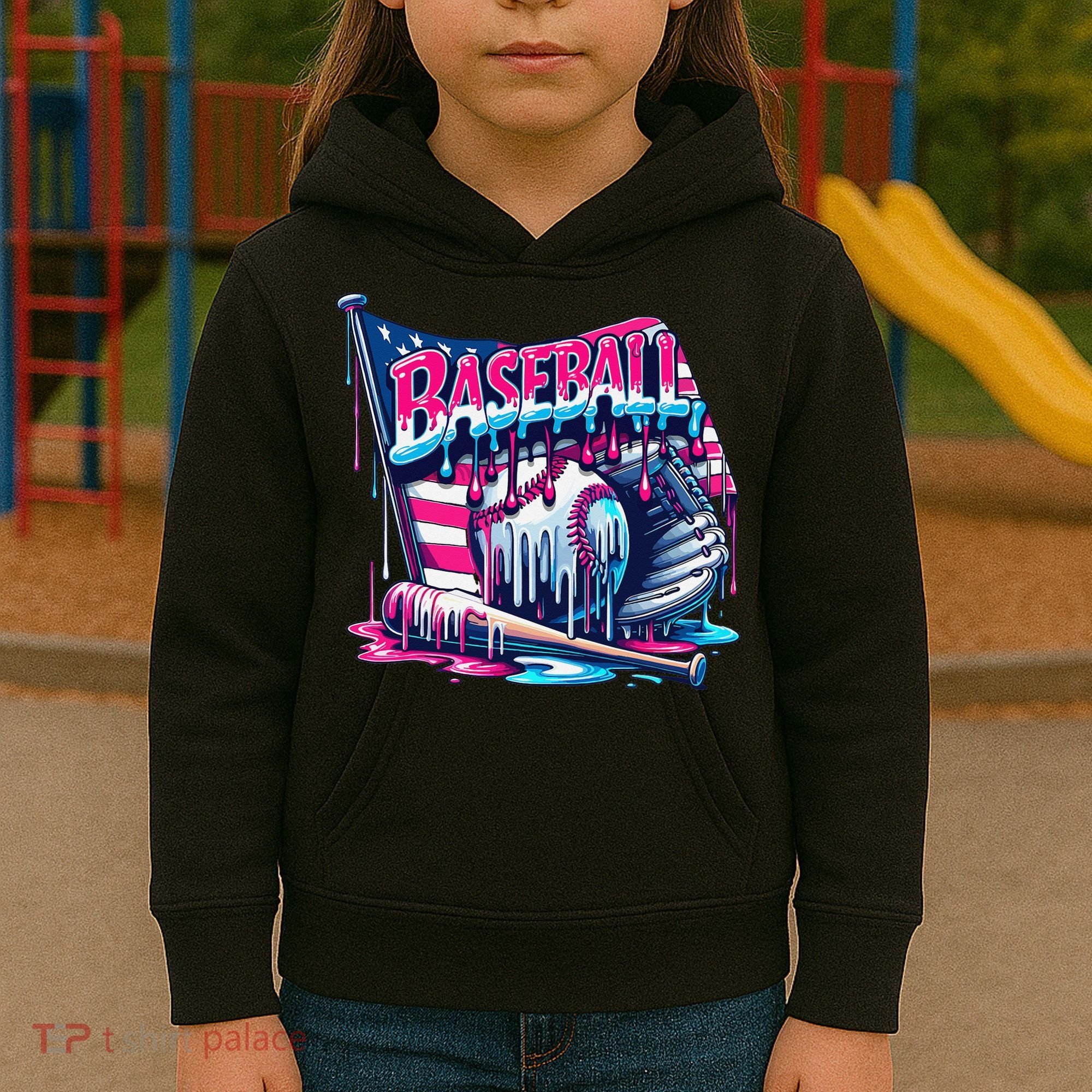 Baseball Drip For Ice Cream Drip Bat Baseball Kids Hoodie
