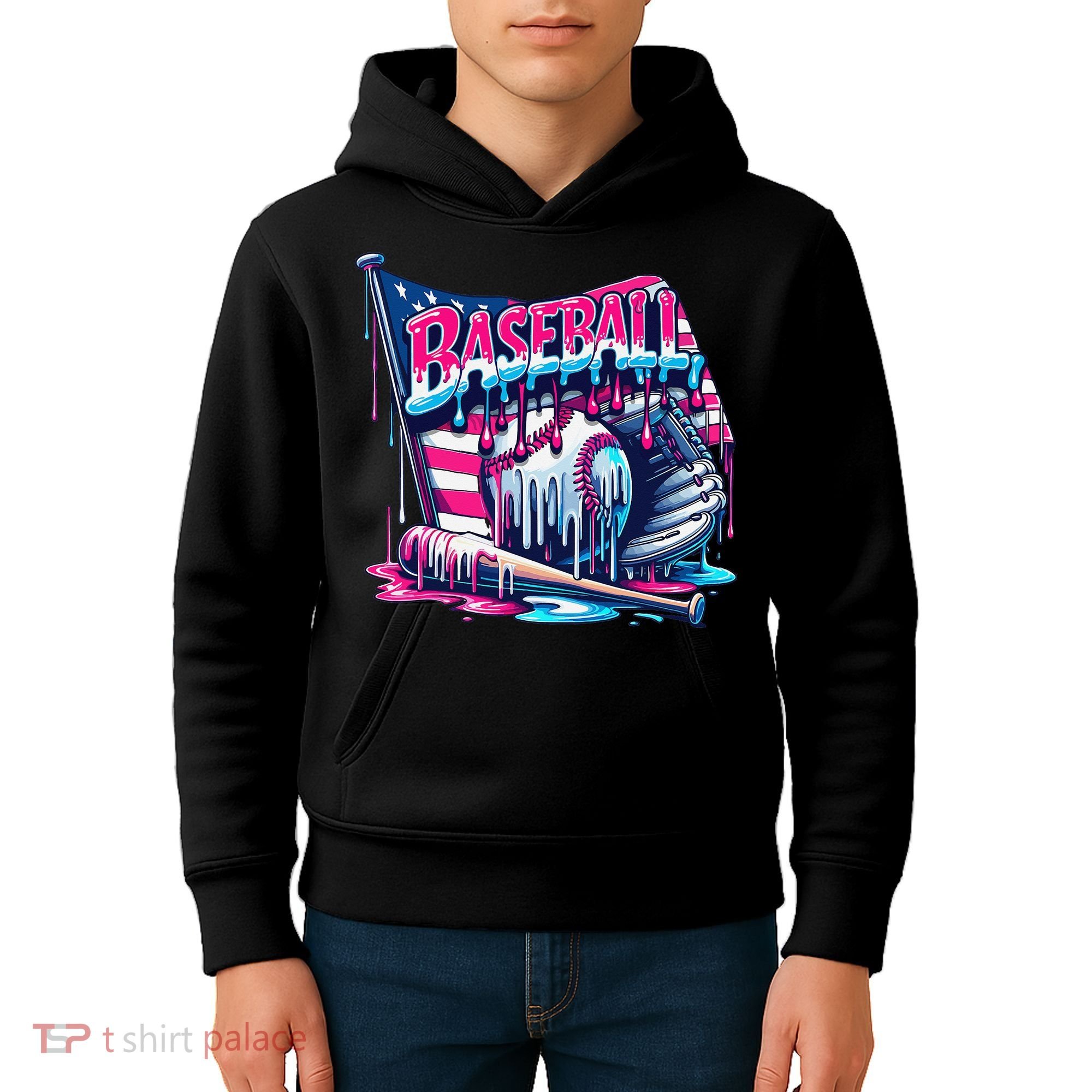 Baseball Drip For Ice Cream Drip Bat Baseball Kids Hoodie