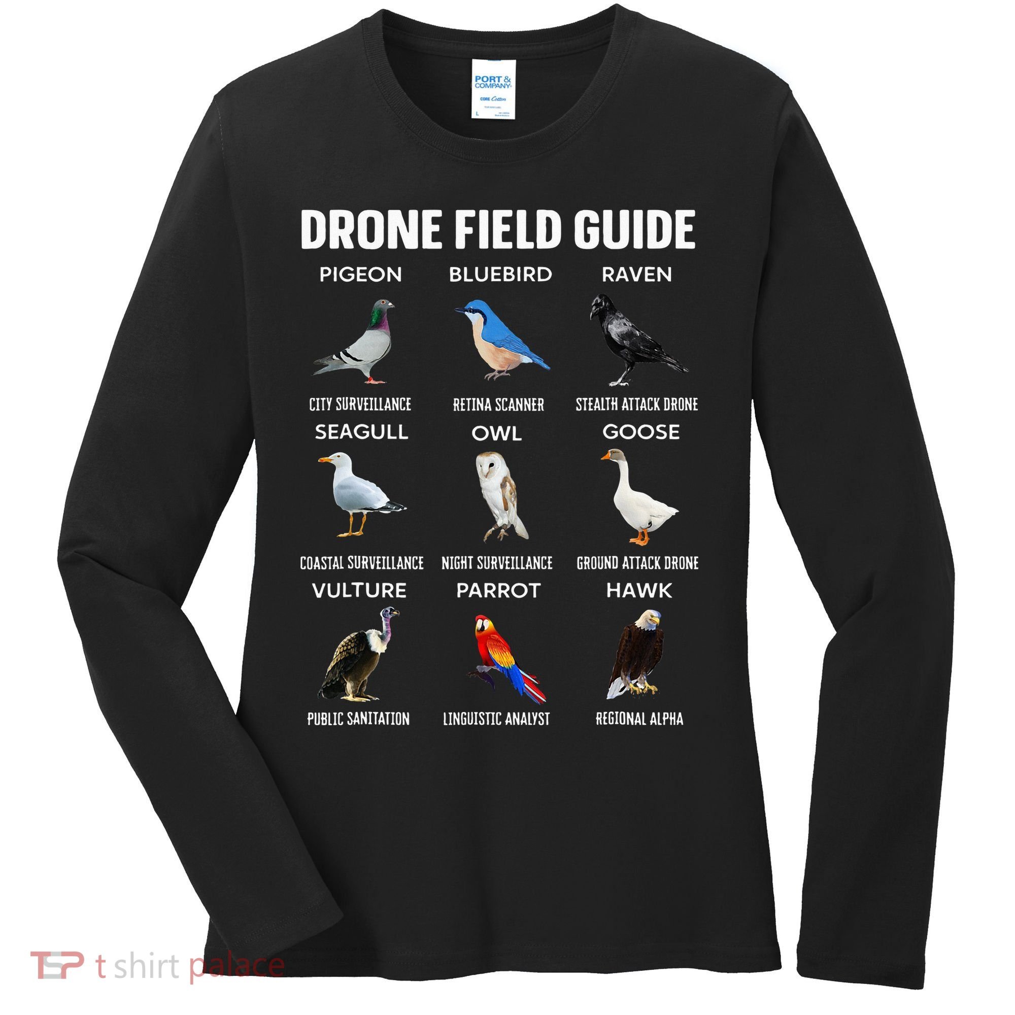 Birds Drone Field Guide They Aren’T Real Women's Long Sleeve Shirt