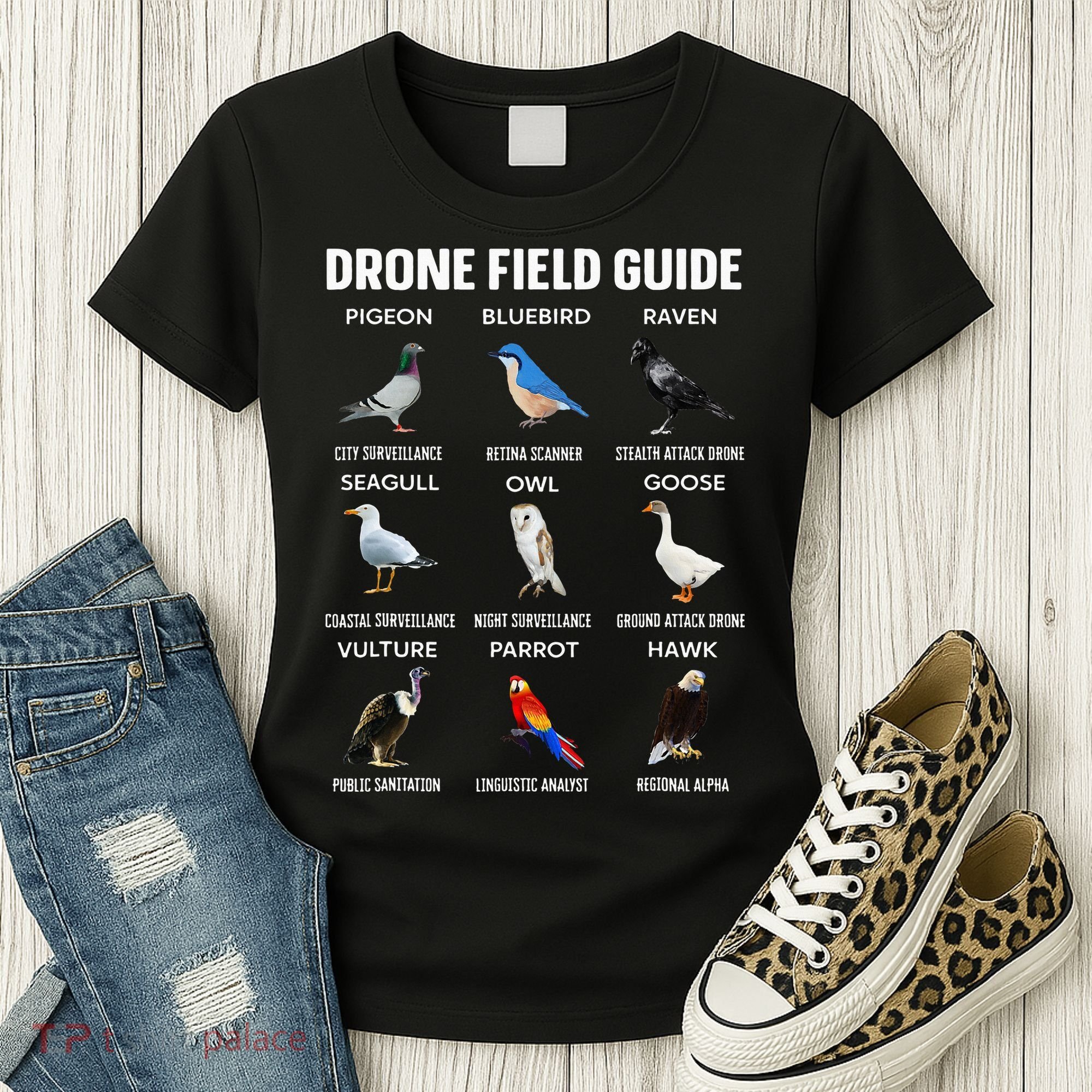 Birds Drone Field Guide They Aren’T Real Women's T-Shirt