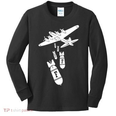 Bomber Dropping F Bombs Funny retro boy Kids Long Sleeve Shirt