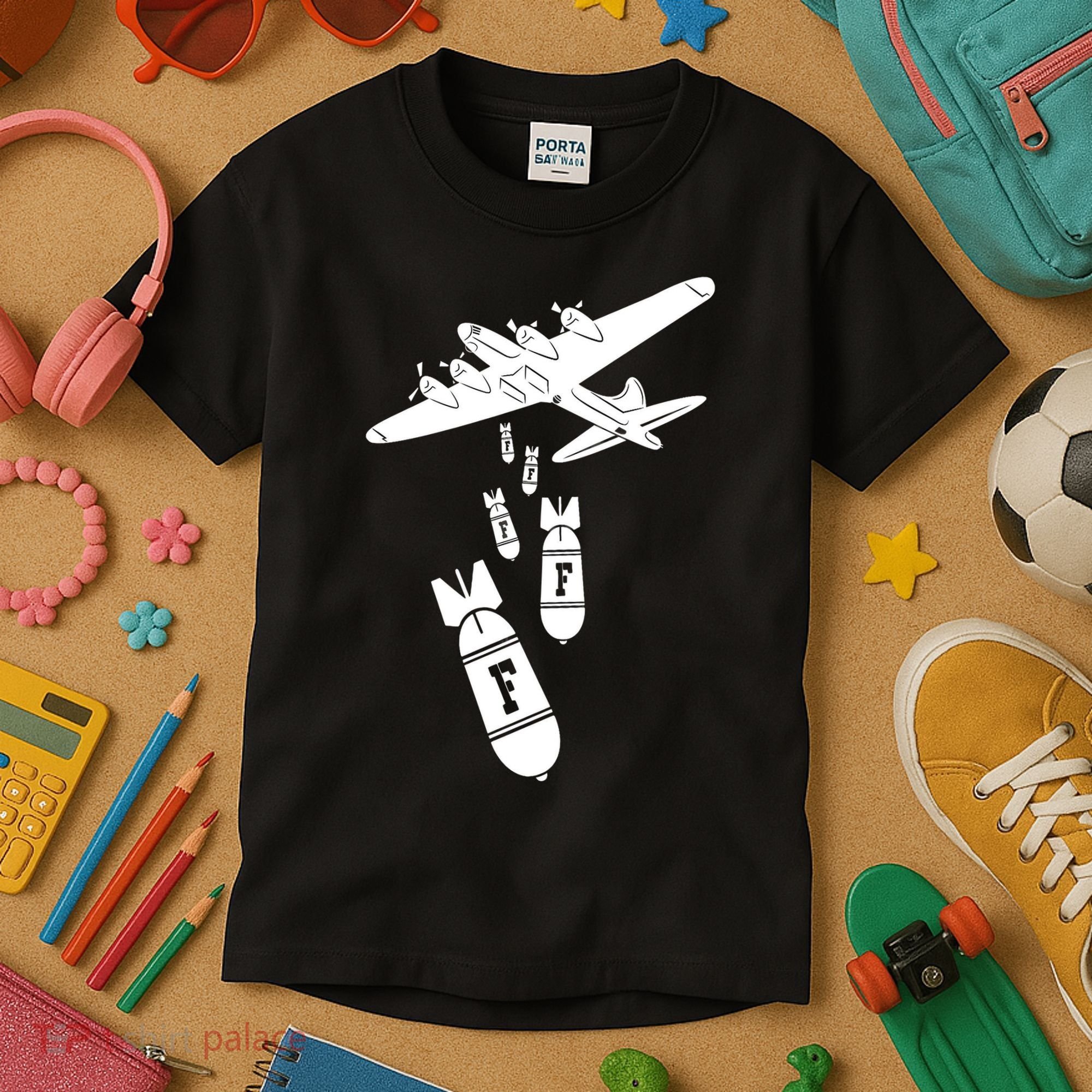 Bomber Dropping F Bombs Funny retro boy Kids T-Shirt