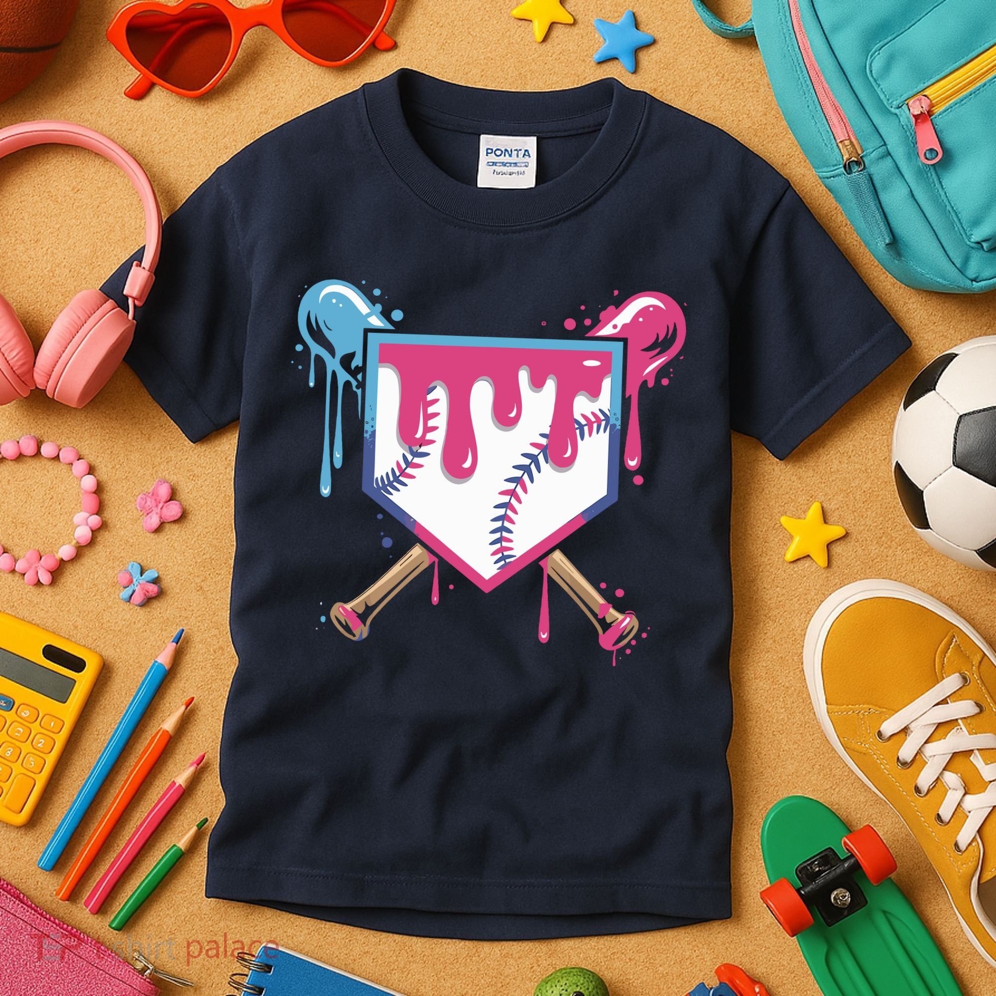 Baseball Drip FIce Cream Drip Baseball Kids T-Shirt