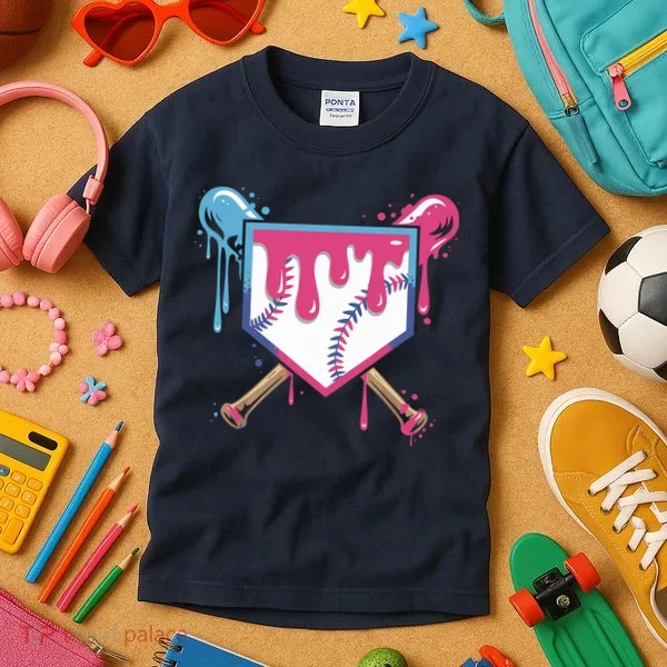 Baseball Drip FIce Cream Drip Baseball Kids T-Shirt
