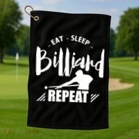 Billiards Dad Funny Eat Sleep Billiards Repeat Gift Father's Day Golf Towel thumb 1