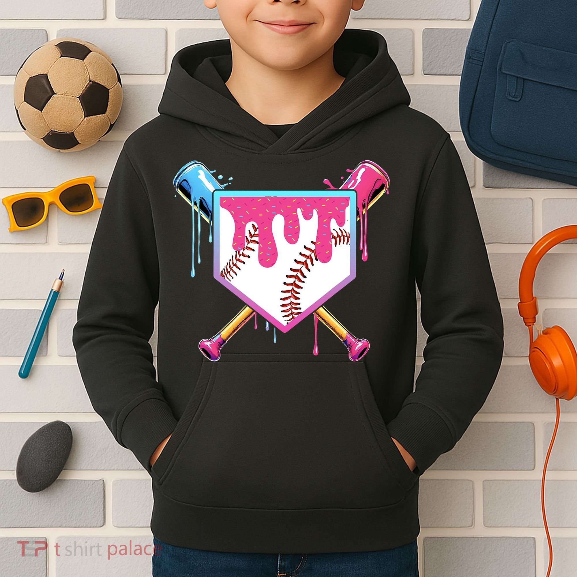 Baseball Drip For Boy Ice Cream Drip Baseball  Kids Hoodie