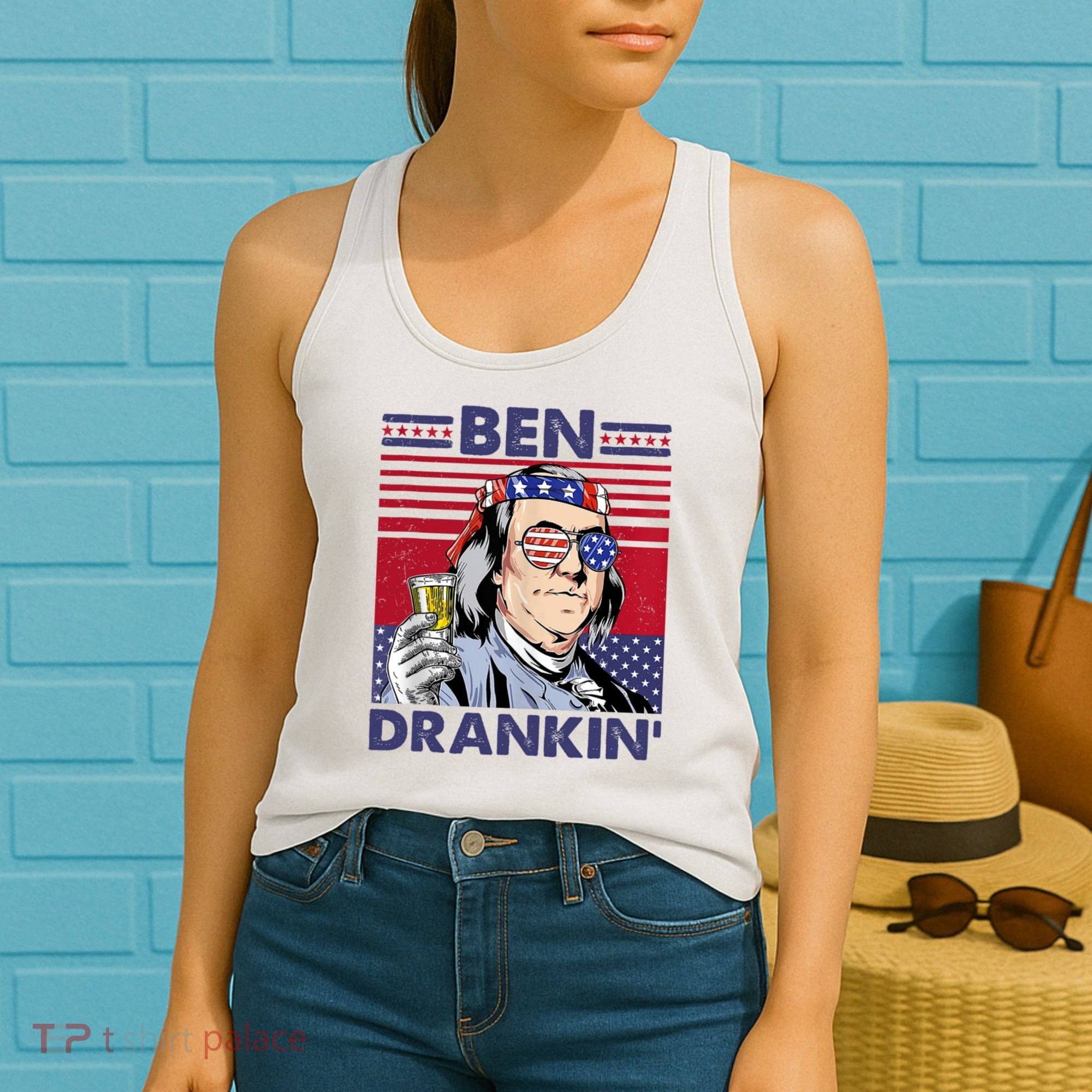 Ben Drankin Funny 4th Of July Drinking Presidents Women's Tank Top