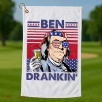 Ben Drankin Funny 4th Of July Drinking Presidents Golf Towel thumb 1