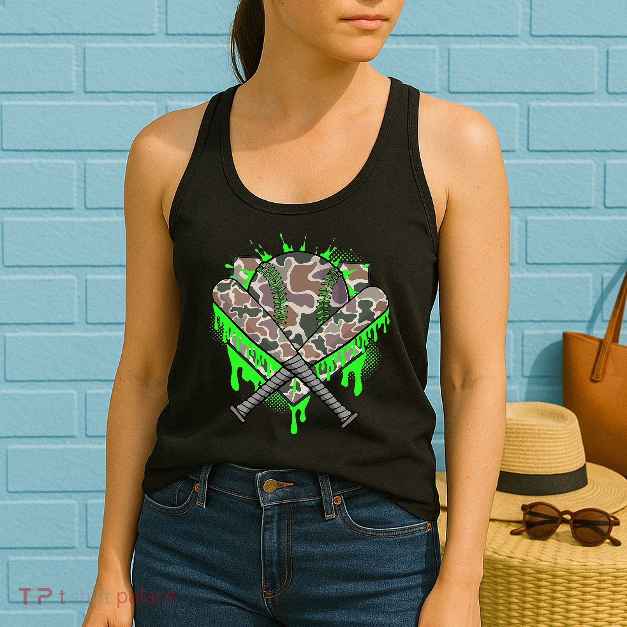 Baseball Drip For Ice Cream Dripping Baseball Camo Women's Tank Top