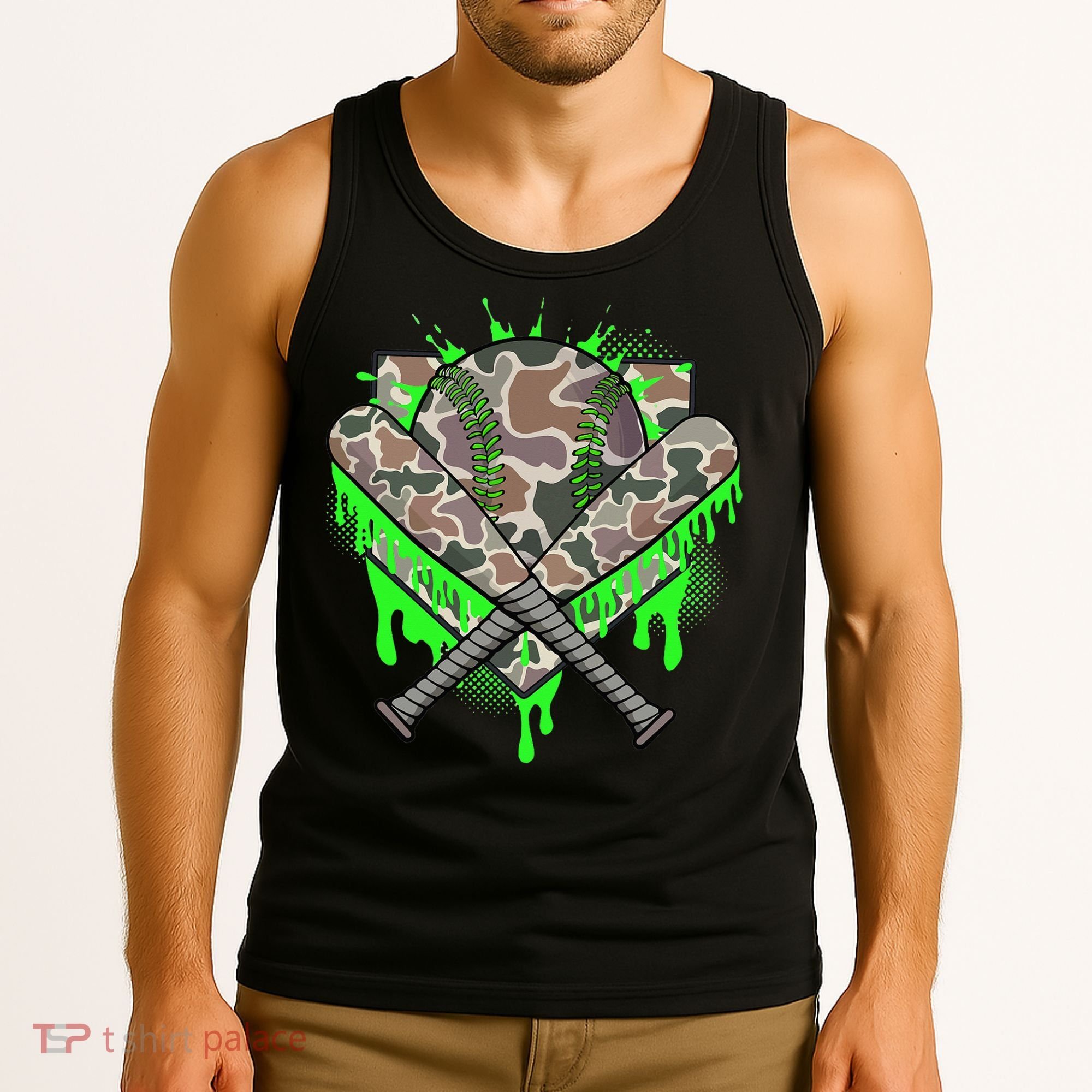 Baseball Drip For Ice Cream Dripping Baseball Camo Tank Top