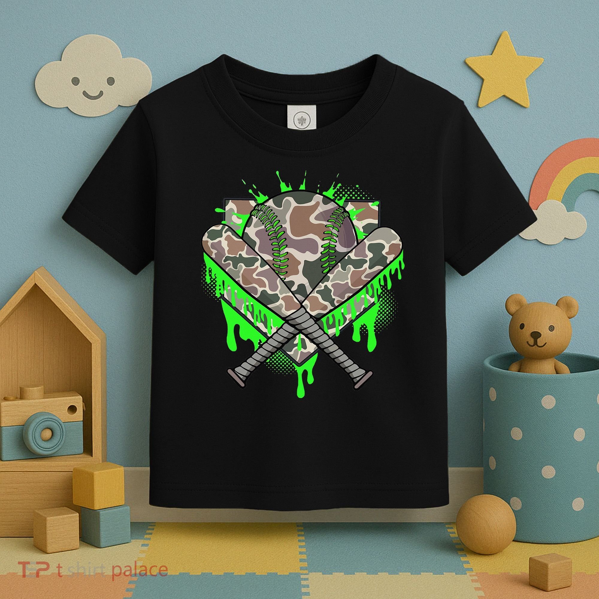 Baseball Drip For Ice Cream Dripping Baseball Camo Toddler T-Shirt