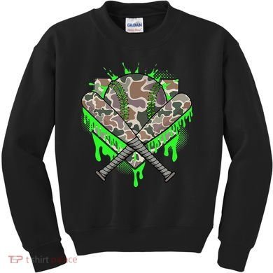 Baseball Drip For Ice Cream Dripping Baseball Camo Kids Sweatshirt