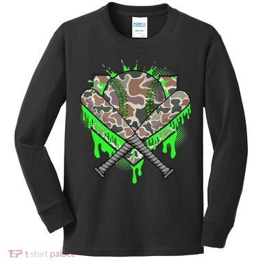 Baseball Drip For Ice Cream Dripping Baseball Camo Kids Long Sleeve Shirt