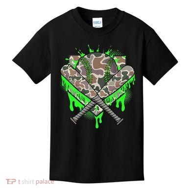 Baseball Drip For Ice Cream Dripping Baseball Camo Kids T-Shirt