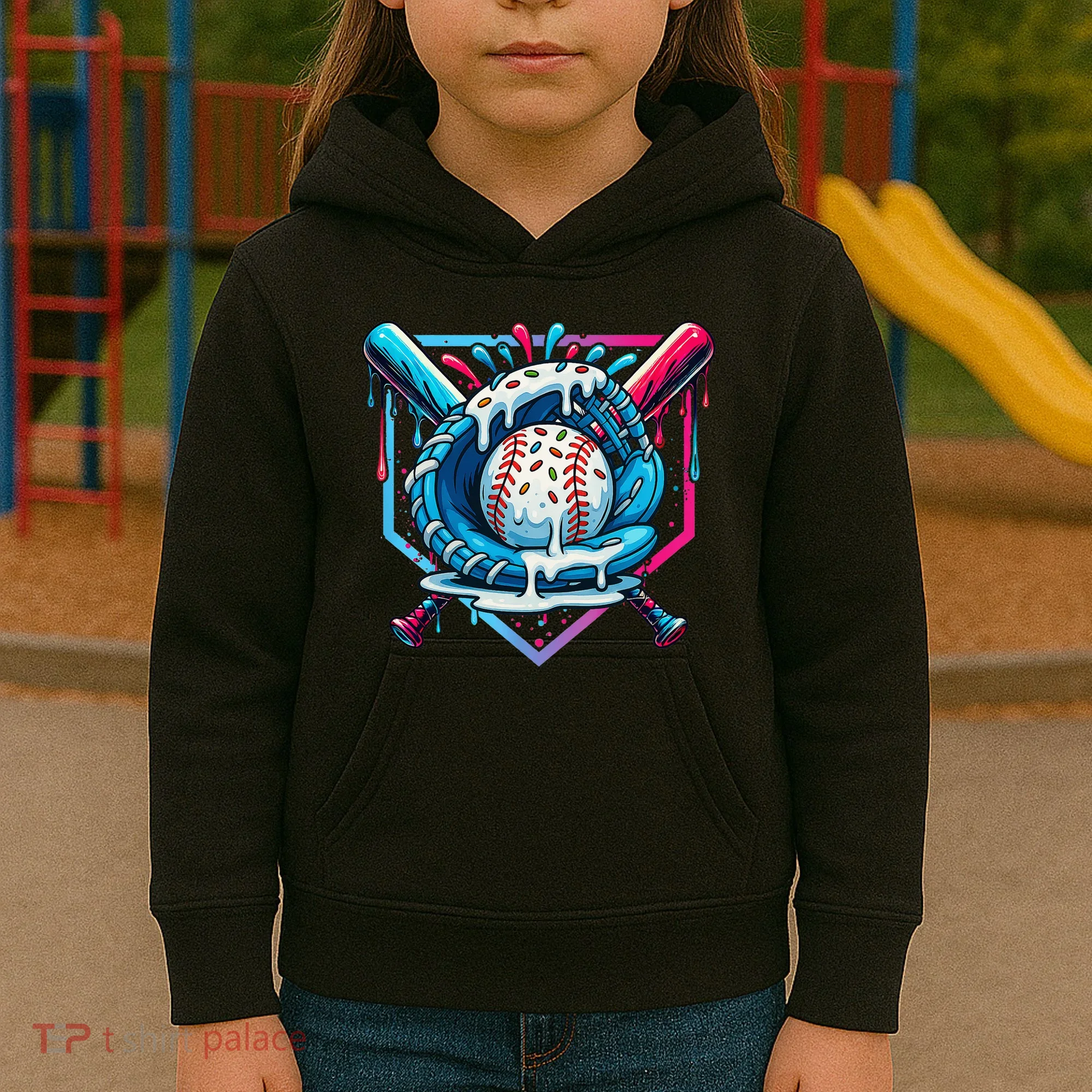 Baseball Drip For Ice Cream Drip Baseball Kids Hoodie