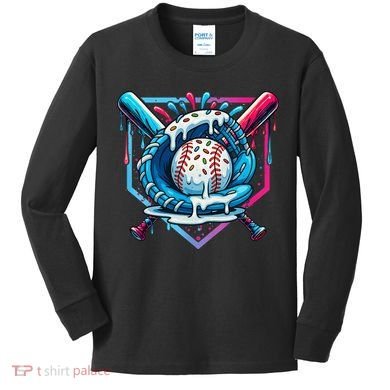 Baseball Drip For Ice Cream Drip Baseball Kids Long Sleeve Shirt
