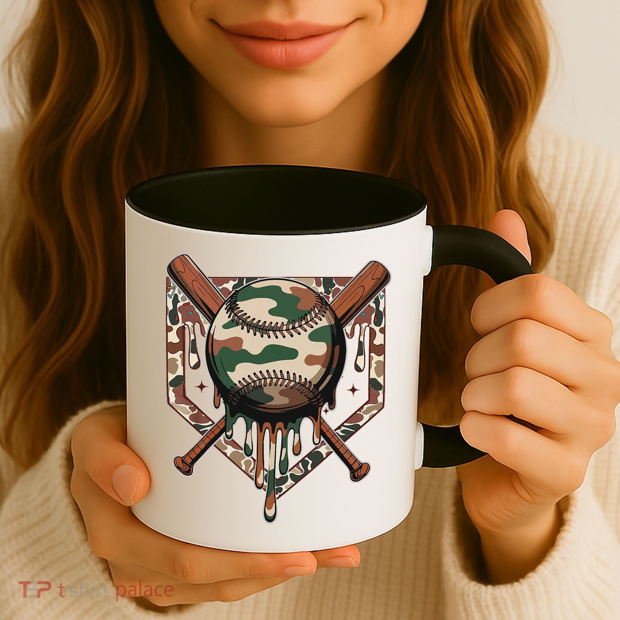 Baseball Drip For Ice Cream Dripping Baseball Camo Coffee Mug