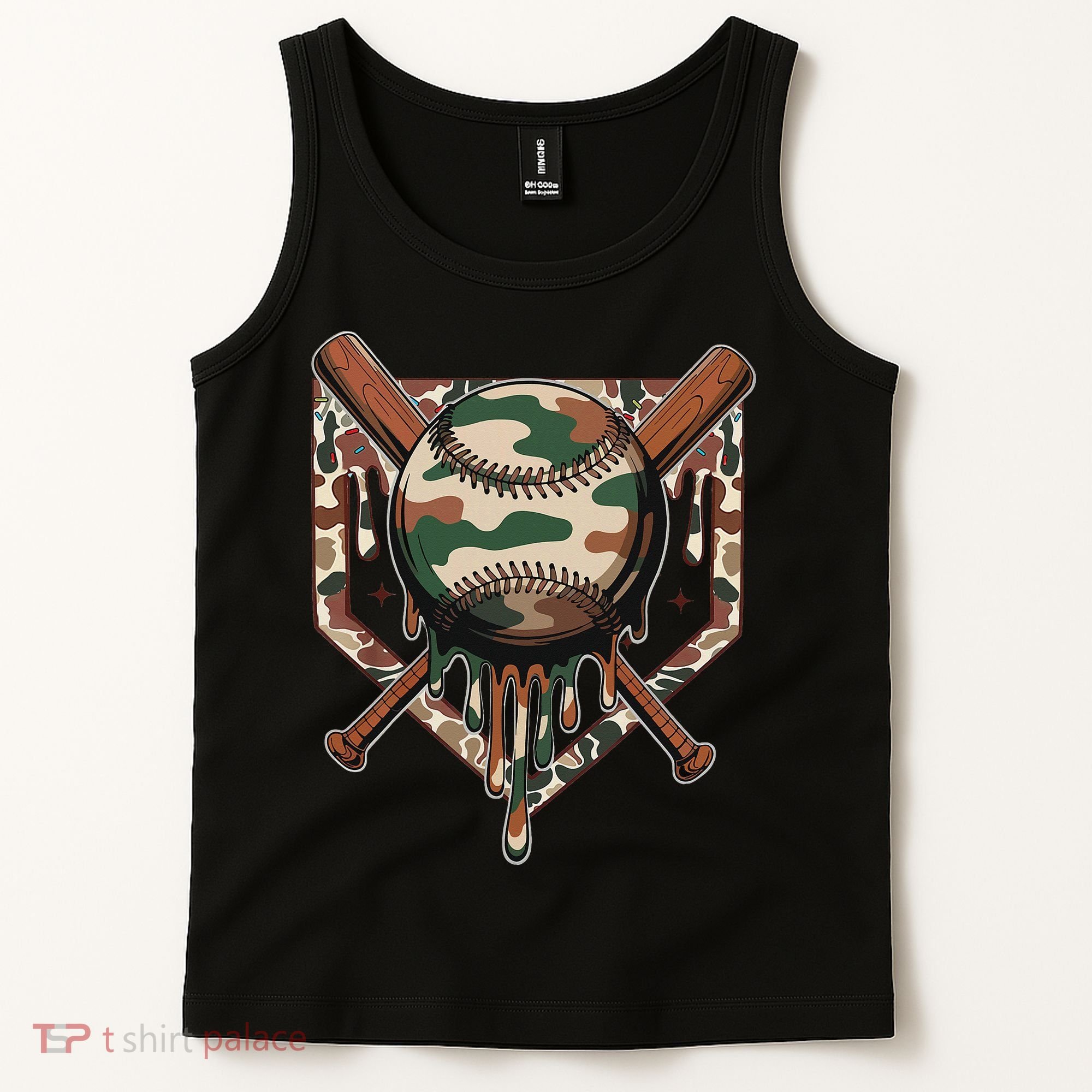 Baseball Drip For Ice Cream Dripping Baseball Camo Tank Top