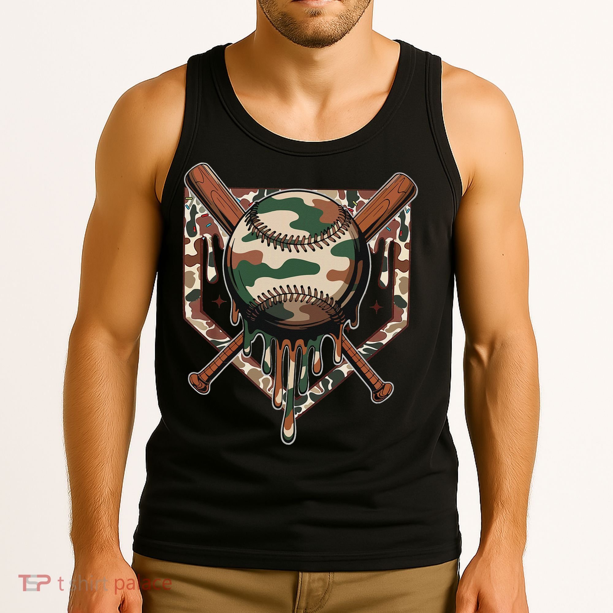 Baseball Drip For Ice Cream Dripping Baseball Camo Tank Top
