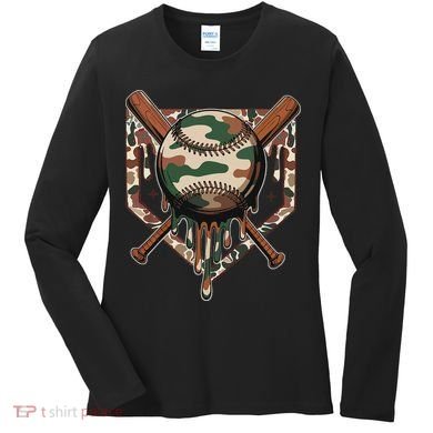 Baseball Drip For Ice Cream Dripping Baseball Camo Women's Long Sleeve Shirt