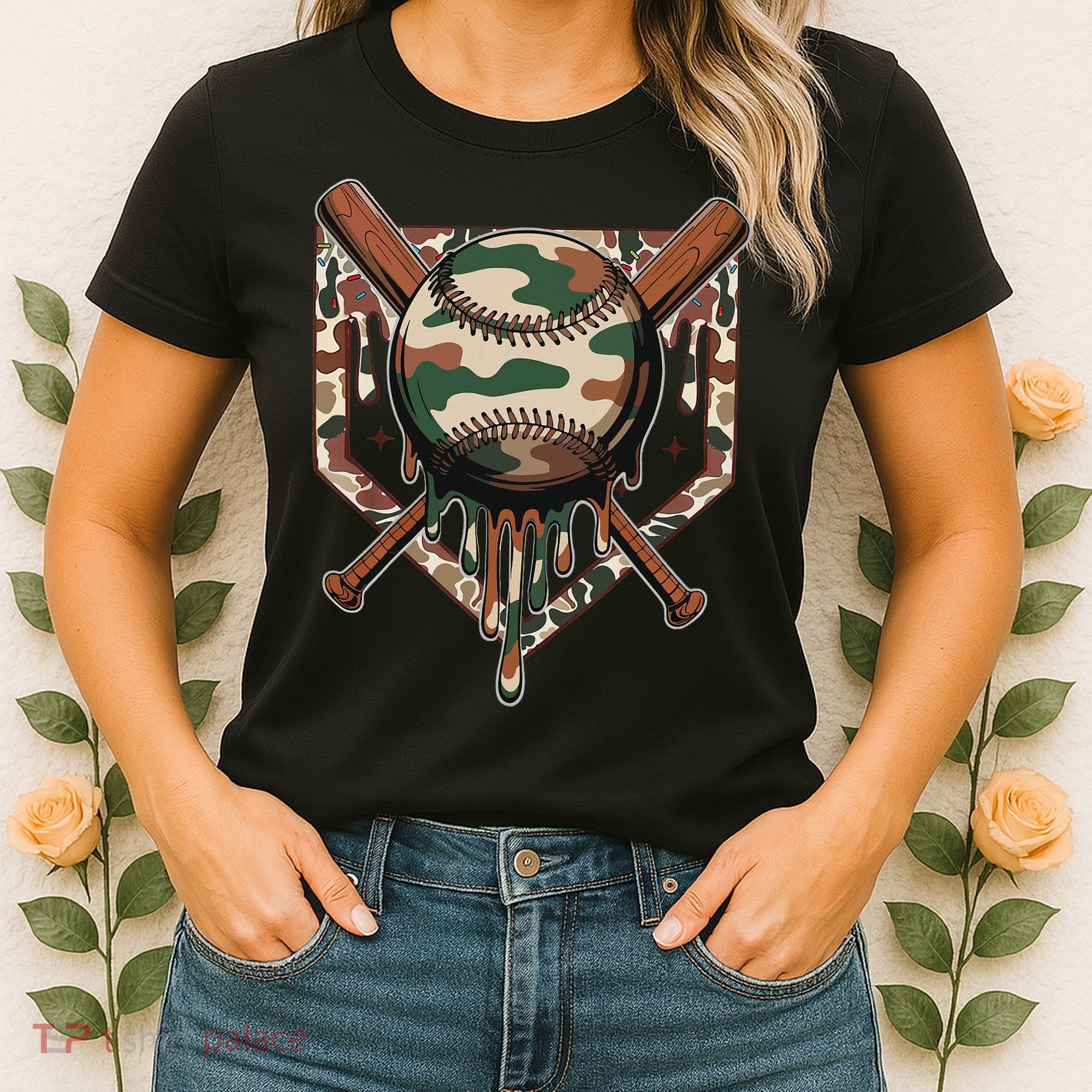 Baseball Drip For Ice Cream Dripping Baseball Camo Women's T-Shirt