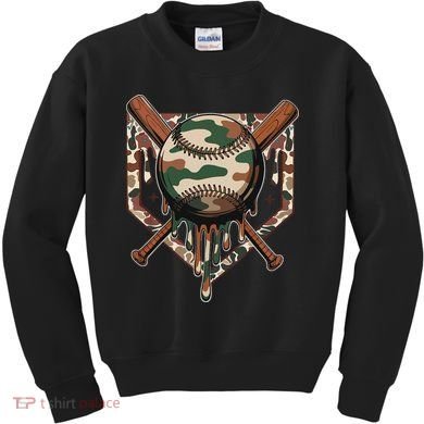 Baseball Drip For Ice Cream Dripping Baseball Camo Kids Sweatshirt