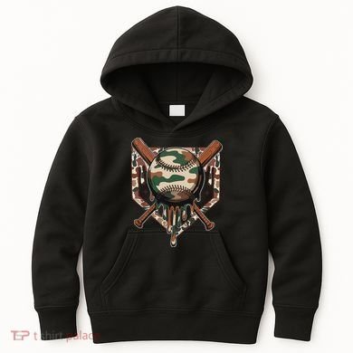 Baseball Drip For Ice Cream Dripping Baseball Camo Kids Hoodie