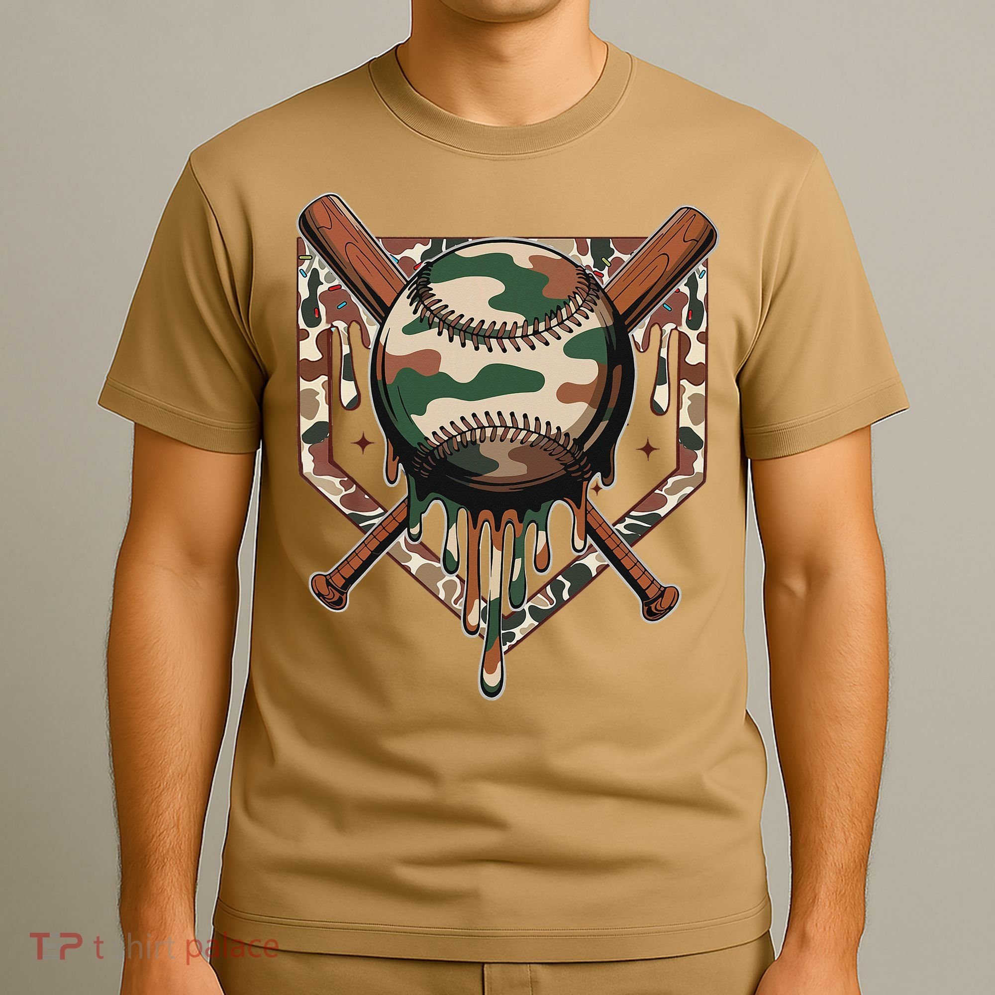 Baseball Drip For Ice Cream Dripping Baseball Camo T-Shirt