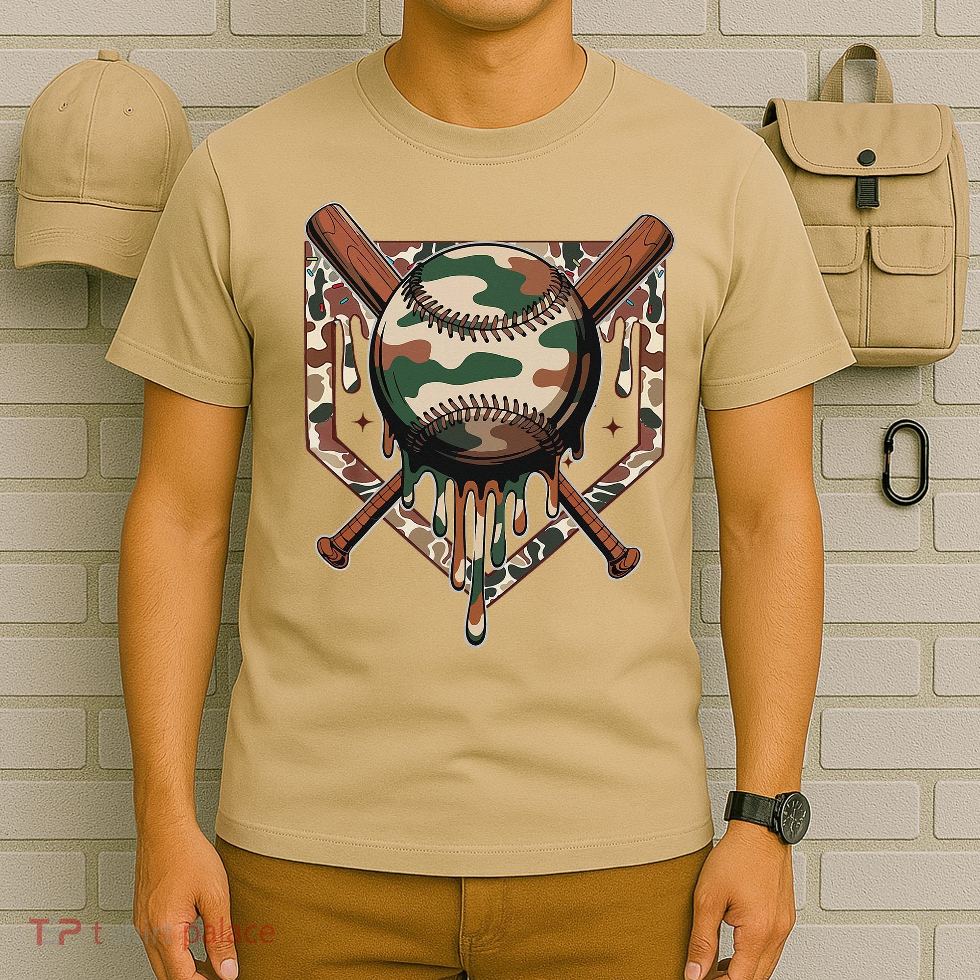 Baseball Drip For Ice Cream Dripping Baseball Camo T-Shirt
