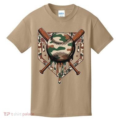 Baseball Drip For Ice Cream Dripping Baseball Camo Kids T-Shirt