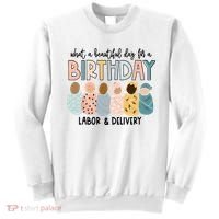 Beautiful Day For A Birthday Labor And Delivery Nurse Sweatshirt thumb 0