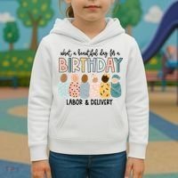 Beautiful Day For A Birthday Labor And Delivery Nurse Kids Hoodie thumb 3