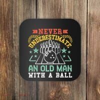 Bowling Dad Funny Never Underestimate An Old Graphic Gift Coaster thumb 0