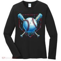 Baseball Drip For Home Plate Ice Cream Drip Funny Women's Long Sleeve Shirt thumb 0