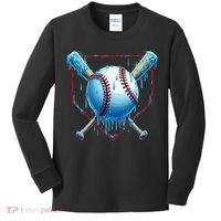Baseball Drip For Home Plate Ice Cream Drip Funny Kids Long Sleeve Shirt thumb 0