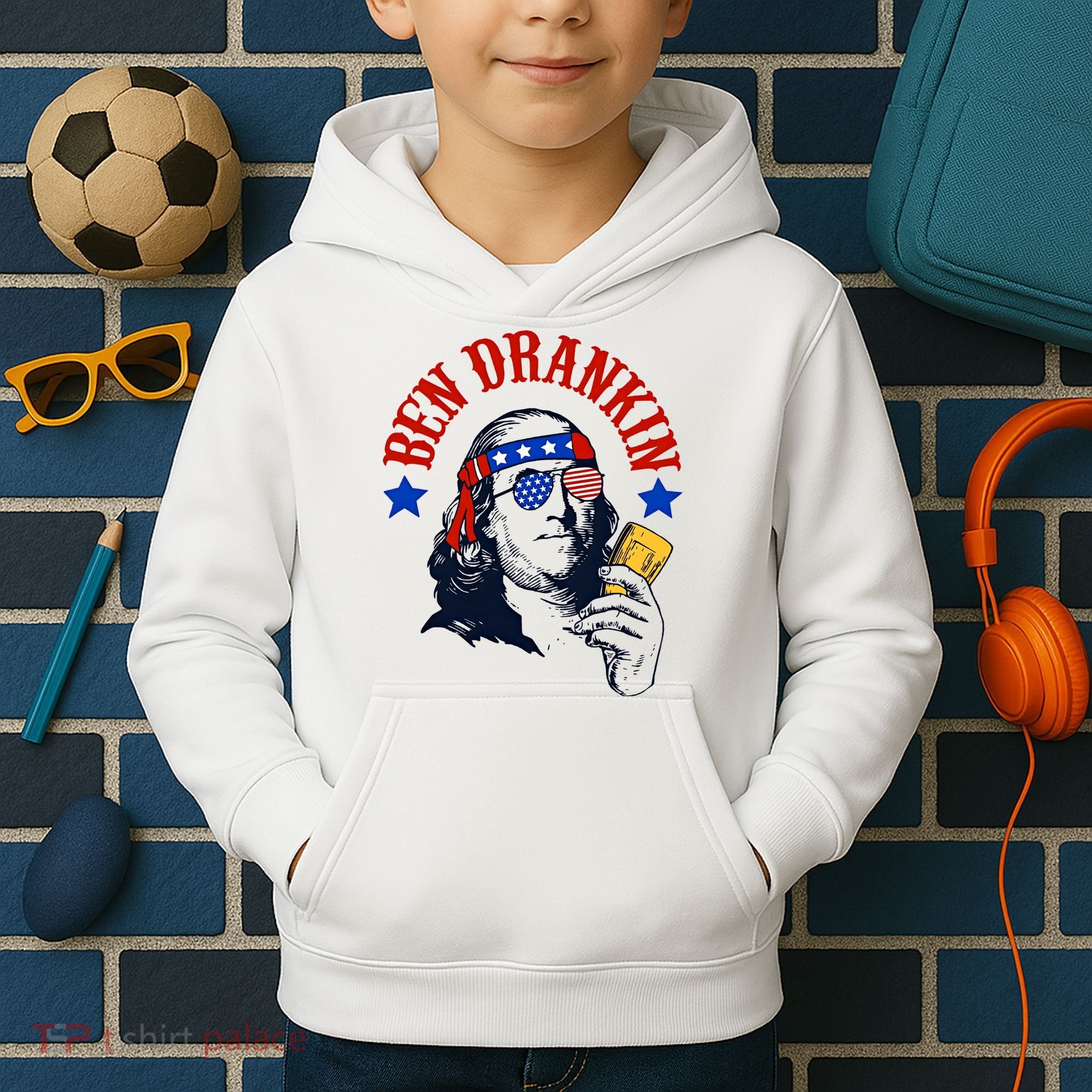 Ben Drankin Funny Fourth Of July 4th Of July Ben Drinking Patry Kids Hoodie