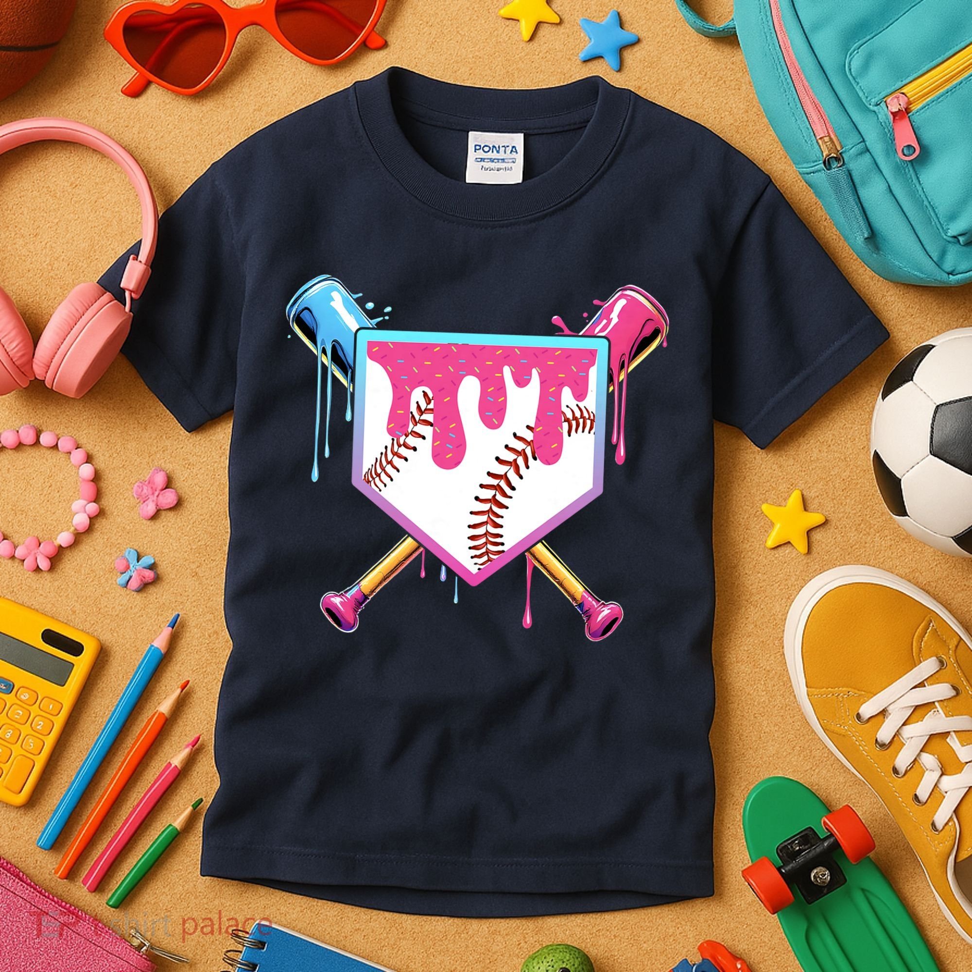 Baseball Drip For Boys Ice Cream Drip Baseball Kids T-Shirt