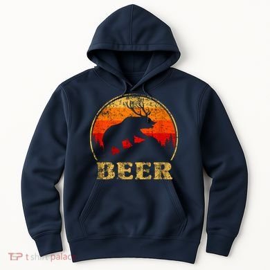 Bear Deer Funny Beer Retro Vintage Hoodie