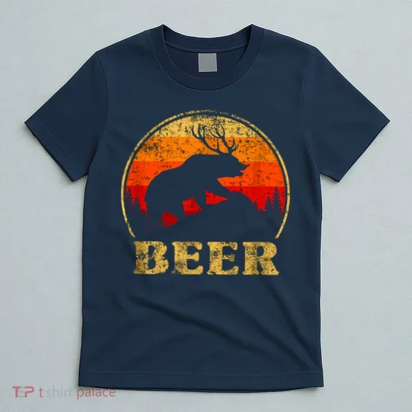 Bear Deer Funny Beer Retro Vintage T-Shirt